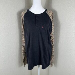 Levis Tshirt Womens Extra Large Gray Henley Aztec inspired Print Southwestern